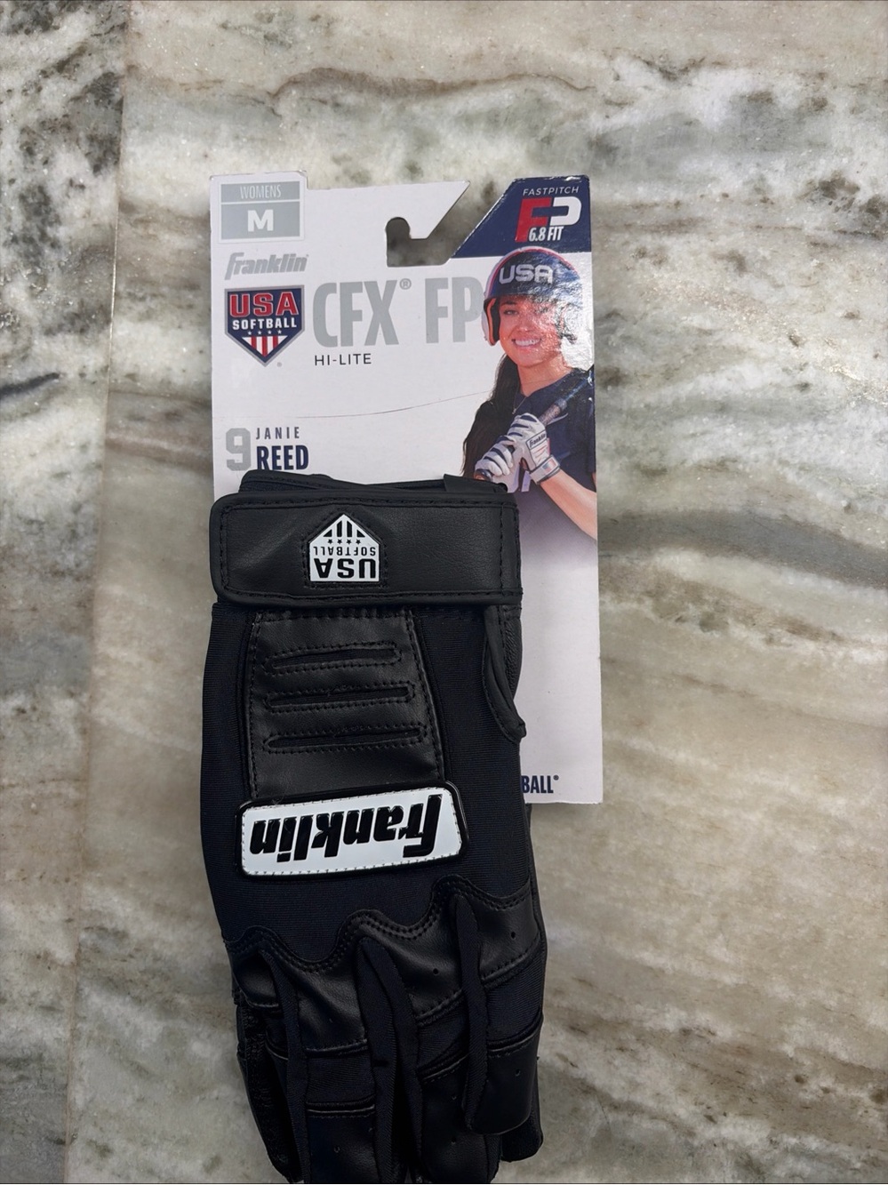 Franklin CFX FP USA Softball Batting Gloves Women's Medium Janie Reed NWT Black